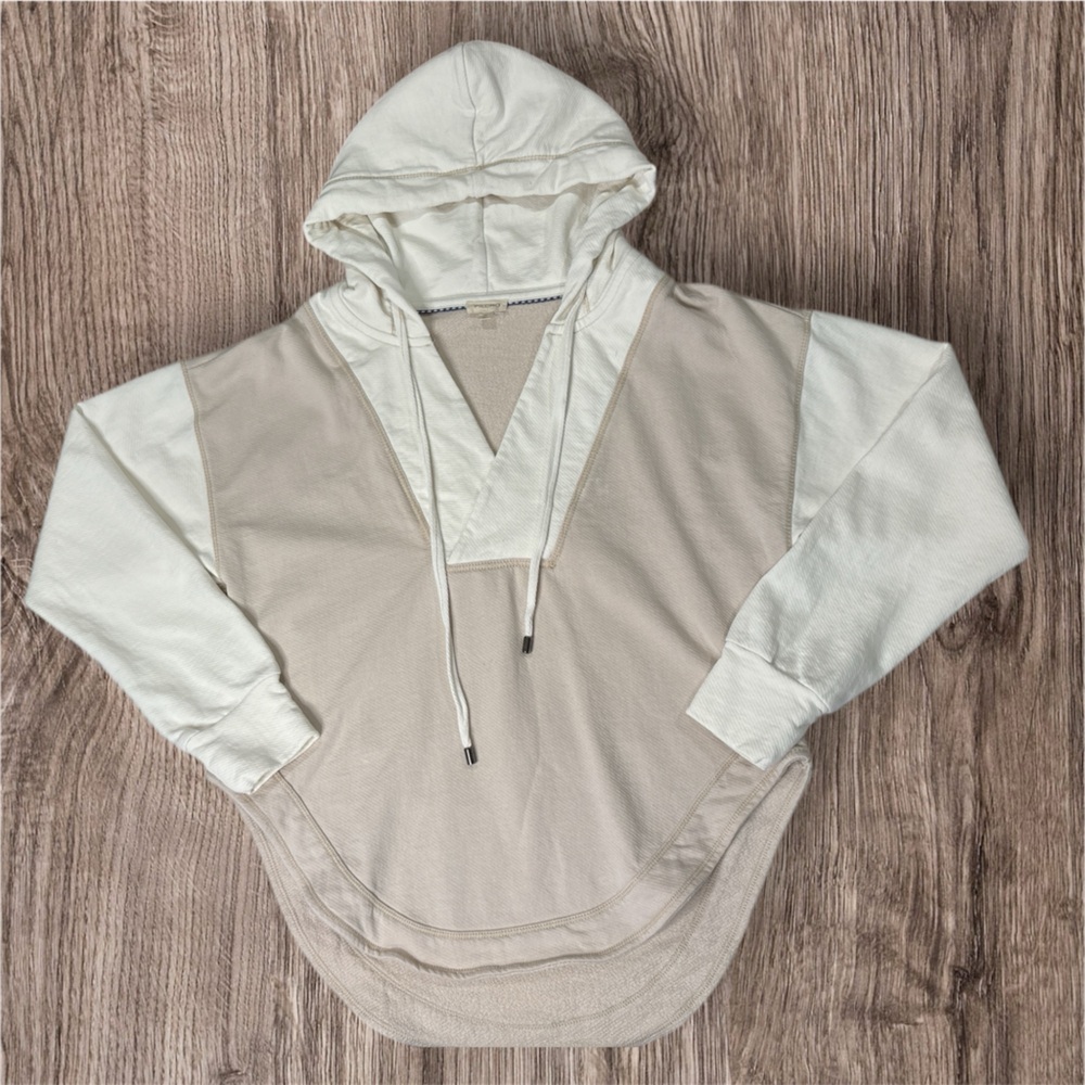 Pilcro Anthropology Cream and Tan V-Neck  Hooded Sweater Women’s Size XS